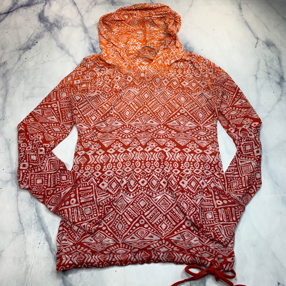Athleta Hidden Lake Hoodie Red Orange Burnout Top - Picture 4 of 8